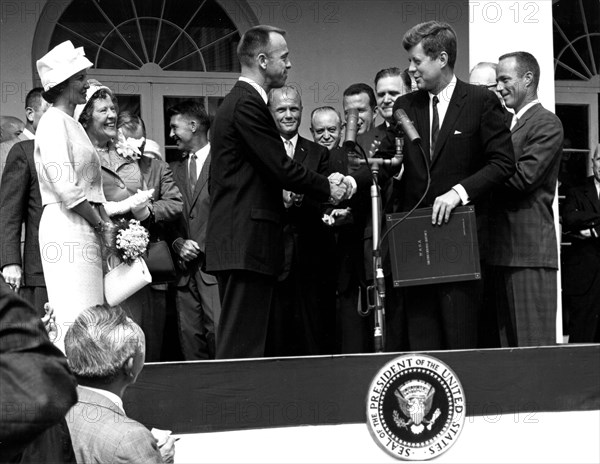 Kennedy and Shepard in Washington D.C., 1961. Creator: NASA.