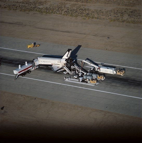 STS-58 post-landing scene as orbiter is serviced, California, USA, November 1, 1993. Creator: NASA.