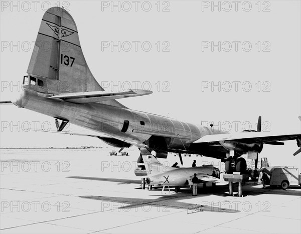 D-558-2 being mounted to P2B 1S launch aircraft, USA, 1953.  Creator: Unknown.