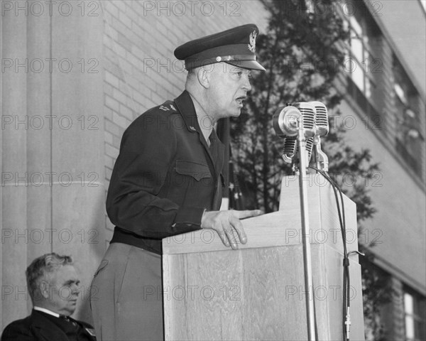 General Dwight D. Eisenhower at the Aircraft Engine Research Laboratory, Cleveland, Ohio, USA, 1946. Creator: NASA.