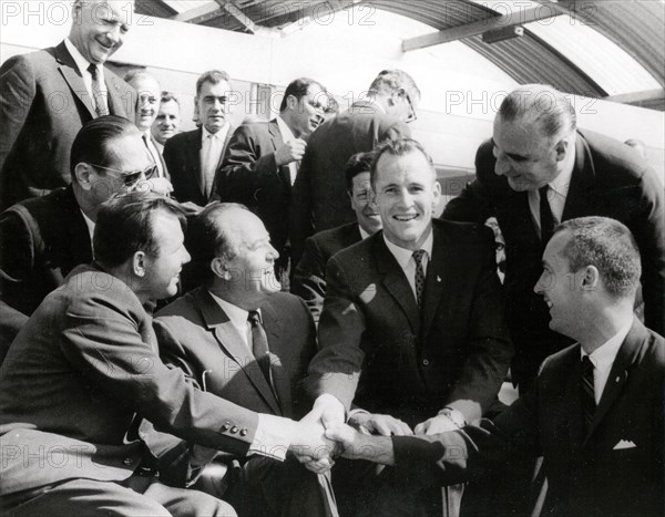 Gemini 4 Astronauts meet Yuri Gagarin, Paris, France, 1965. Creator: NASA.