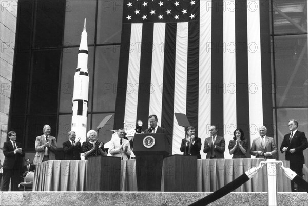 President George Bush and Apollo 11 Astronauts, Washington D.C., USA, 1989. Creator: NASA.