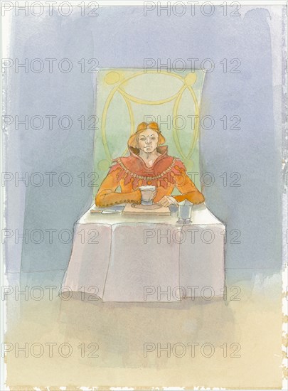 A medieval lord sat at a table, 2004. Creator: Judith Dobie.
