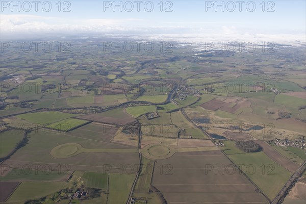 Thornborough henges and Centre Hill round barrow, North Yorkshire, 2015. Creator: Historic England.