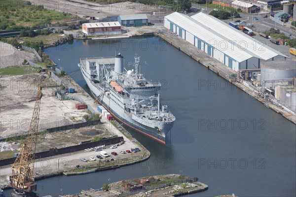 A ship moored up at Ilchester Wharf, West Float, Birkenhead, Wirral, 2015. Creator: Historic England.