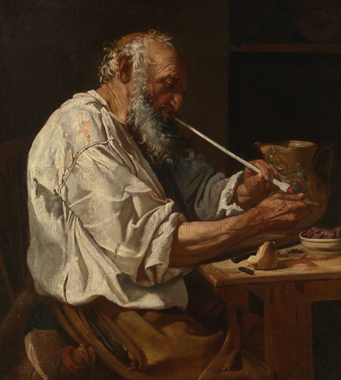 Old Peasant Lighting a Pipe, c. 1660. Creator: Johann Carl Loth.