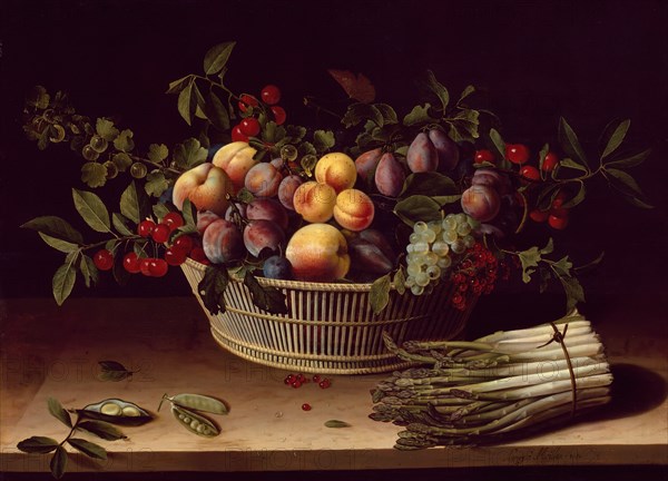 Still Life with a Basket of Fruit and a Bunch of Asparagus, 1630. Creator: Louise Moillon.