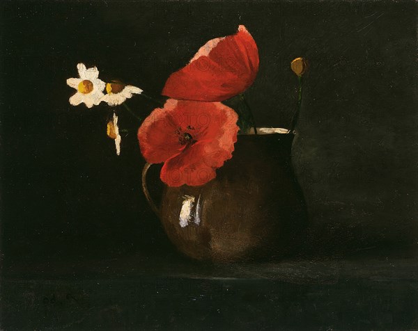 Flowers: Poppies and Daisies, c. 1867. Creator: Odilon Redon.