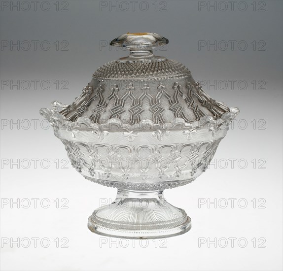 Covered Bowl and Stand, France, c. 1830/60. Creator: Baccarat Glasshouse.