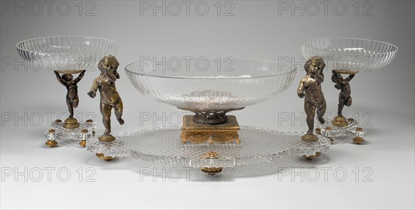 Three Part Centerpiece, Lunéville, c. 1860/70. Creator: Baccarat Glasshouse.