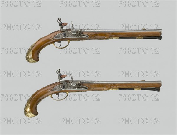 Pair of Flintlock Pistols, Germany, c. 1725. Creator: Johann Jacob Behr.