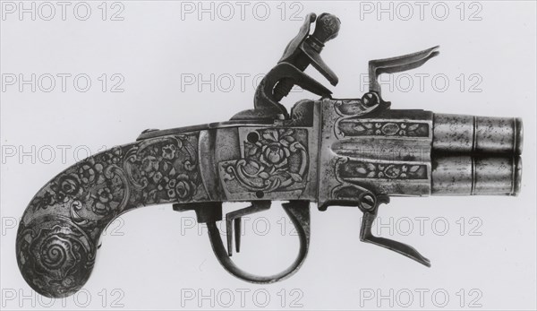 Four-Barrel Flintlock Pocket Pistol, Liège, 1740/60. Creator: Unknown.