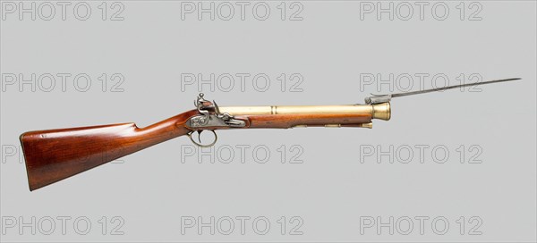 Flintlock Blunderbuss with Spring-Bayonet, England, 1820. Creator: Unknown.