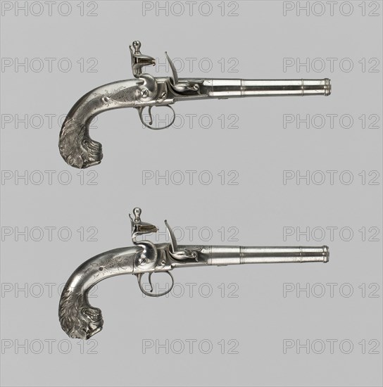 Pair of Flintlock Turn-Off Pistols, London, 1760/70. Creator: Unknown.