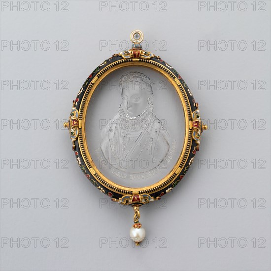 Pendant with Intaglio Portrait of Anna of Austria in Enameled Frame, France, 19th century (?). Creator: Unknown.