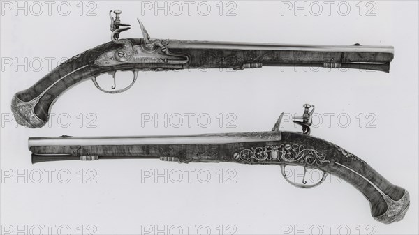 Pair of Flintlock Holster Pistols, Utrecht, c. 1670. Creator: Gerrit Lasonder.