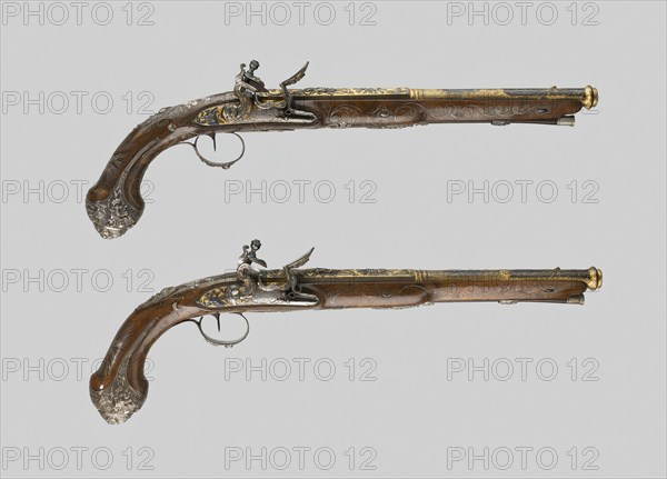 Pair of Presentation Flintlock Pistols in the Eastern Fashion, Marseille, c. 1825. Creator: Vergnes.