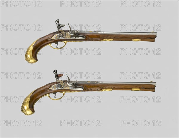 Pair of Flintlock Pistols, Germany, 1700/30. Creator: Johann Jacob Behr.