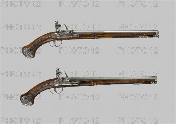 Pair of Flintlock Holster Pistols, Italy, c. 1660/70. Creator: Lazzarino Cominazzo.