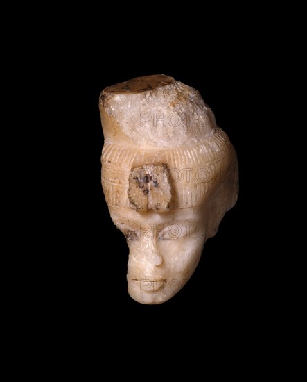 Head From a Shabti (Funerary Figurine) of Queen Tiye, Egypt, New Kingdom, Dynasty 18, Reign... Creator: Unknown.