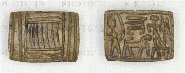 Plaque: Geometric design/hunting scene, Egypt, Second Intermediate Period-early New Kingdom... Creator: Unknown.