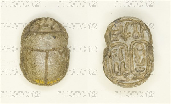 Scarab: Nebmaatra (Amenhotep III) and Queen Tiye, Egypt, New Kingdom, Dynasty 18, Reign of... Creator: Unknown.