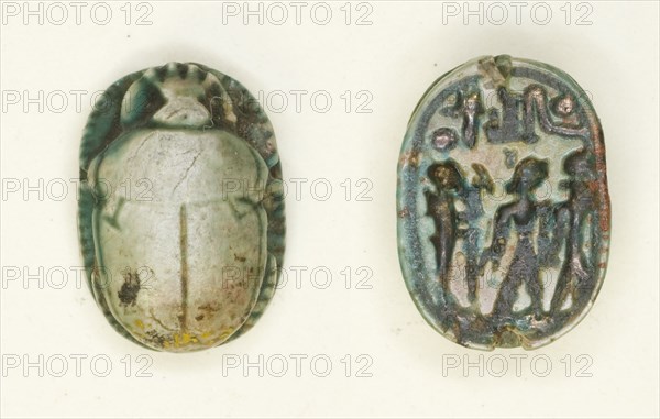 Scarab: The God Ptah with a Standing King and the Name of Usermaatra Setepenra (Ramesses II)... Creator: Unknown.