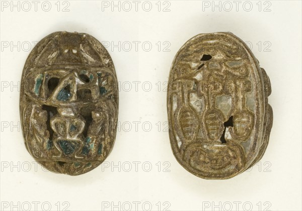 Scarab: Hieroglyphs (wedjat-eye, nefer-signs, nbw-sign), Egypt, New Kingdom, Dynasty 18... Creator: Unknown.