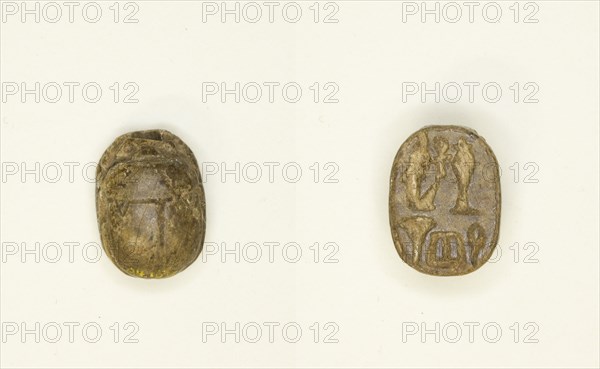 Scarab: Ma’at with Hieroglyphs, Egypt, New Kingdom-Late Period, Dynasties 18-30 (abt 1550-343 BCE). Creator: Unknown.