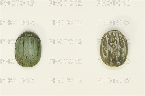 Scarab: Hieroglyphs (scarab beetle, nfr-sign, red crown), Egypt, Middle Kingdom-Second... Creator: Unknown.