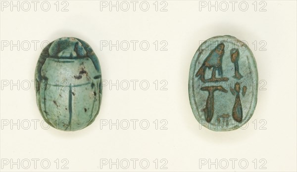 Scarab: Falcon and Hieroglyphs, Egypt, New Kingdom-Late Period, Dynasties 18-26 (abt 1550-525 BCE). Creator: Unknown.