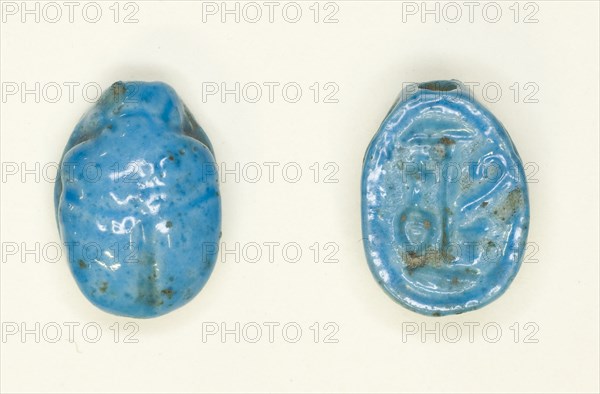 Scarab: Hieroglyphs (Red Crown, nfr- and nb-Signs: Trigramme of Amun), Egypt, New Kingdom... Creator: Unknown.