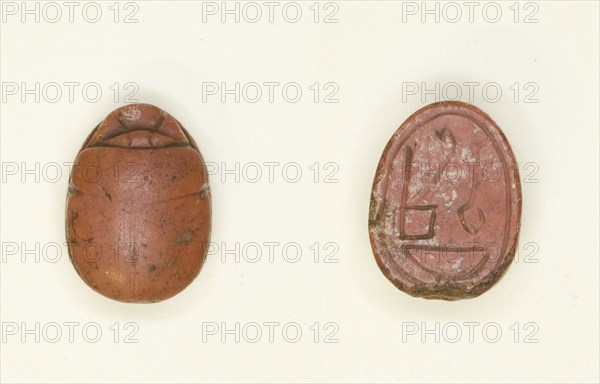 Scarab: Hieroglyphs (Red Crown, nfr- and nb-Signs: Trigramme of Amun), Egypt, New Kingdom... Creator: Unknown.