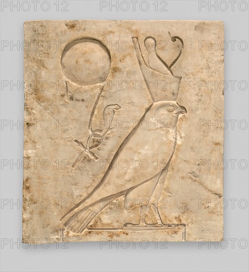 Relief Plaque Depicting the God Horus as a Falcon, Egypt, Late Period-Ptolemaic Period (664-30 BCE). Creator: Unknown.