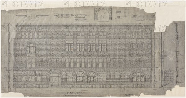 Revised 24th Street Elevation for Standard Club, Chicago, Illinois, Details and Sections, 09/19/1887 Creator: Adler & Sullivan.