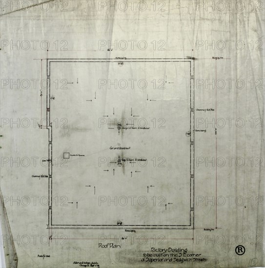 Brunswick Balke Collender Company Factory Building, Chicago, Illinois, Roof Plan, 1891. Creator: Adler & Sullivan.