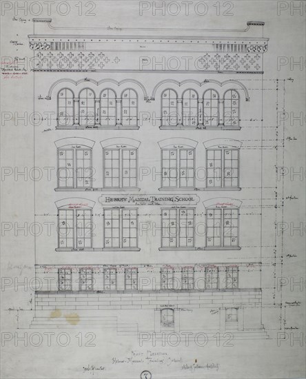 Hebrew Manual Training School, Chicago, Illinois, Front Elevation, 1889/90. Creator: Adler & Sullivan.