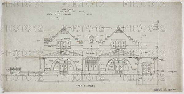 Oakland Avenue Railroad Station, Chicago, Illinois, East Elevation, 1886. Creator: Adler & Sullivan.