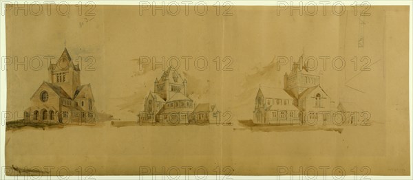 Saint Gabriel's Church, Chicago, Illinois, Perspective Sketches, c. 1889. Creator: Burnham and Root.