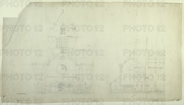 Saint Gabriel's Church, Chicago, Illinois, Elevation and Section, c. 1886. Creator: Burnham and Root.