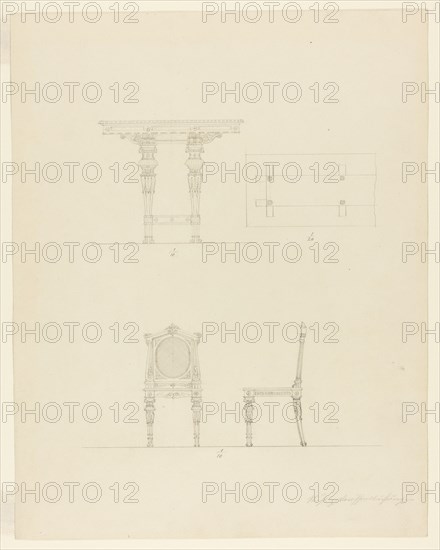 Design Projects, Table and Chair Elevations, c. 1860-1870. Creator: Carl J Furst.