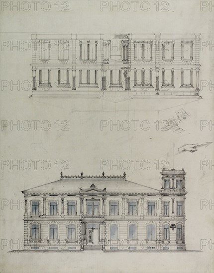 Design Projects, House Elevation Studies, c. 1860-1870. Creator: Carl J Furst.