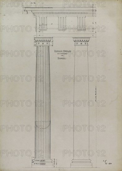 Orders of Architecture, Renaissance Doric Order from Vincenzo Scamozzi, Elevation, June 5, 1870. Creator: Carl J Furst.