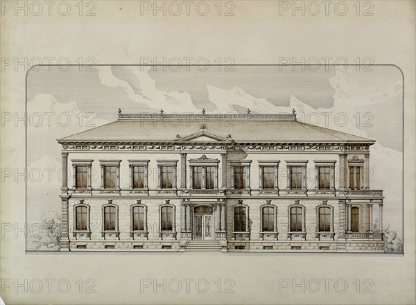Design Studies, Elevation of a Villa, Presentation Elevation, c. 1870. Creator: Carl J Furst.