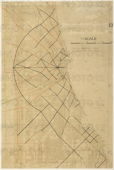 Plate 91 from The Plan of Chicago, Chicago, Proposed Diagonal Arteries, 1909. Creator: Daniel Burnham.