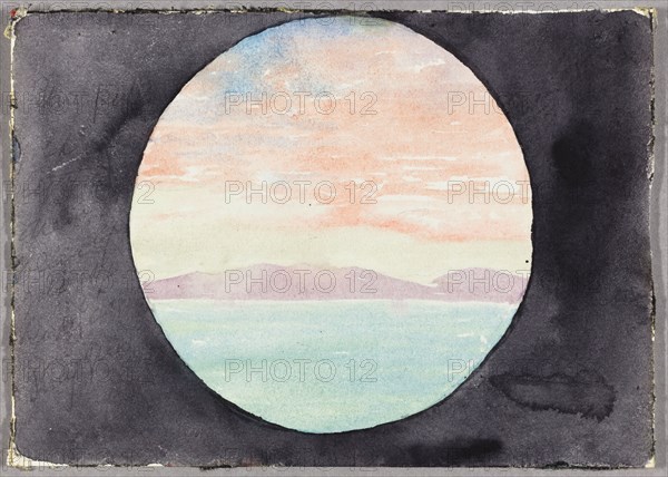 Bay of Tunis Through Porthole of Steamship Fürst Bismark, Tunisia, Travel Sketch, 1896. Creator: Daniel Burnham.