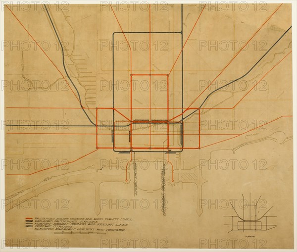 Plate 75 from The Plan of Chicago, 1909: Chicago. Diagram of the City, Showing Complete System... Creator: Daniel Burnham.