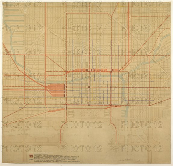 Plate 80 from The Plan of Chicago, 1909: Chicago. Diagram of City Center, Showing the Proposed... Creator: Daniel Burnham.