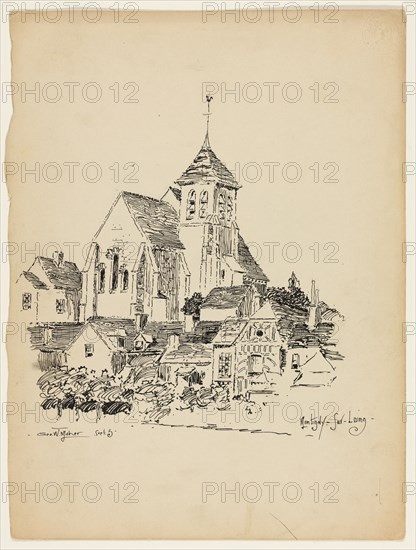 Church at Montigny-Sur-Loing, France, Travel Sketch, 1891. Creator: George Washington Maher.