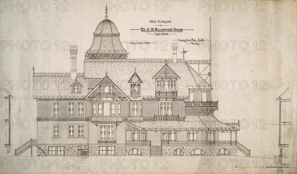 House for Mr. S.W. Allerton, Lake Geneva, Wisconsin: West Elevation, c. 1884. Creator: Henry Lord Gay.